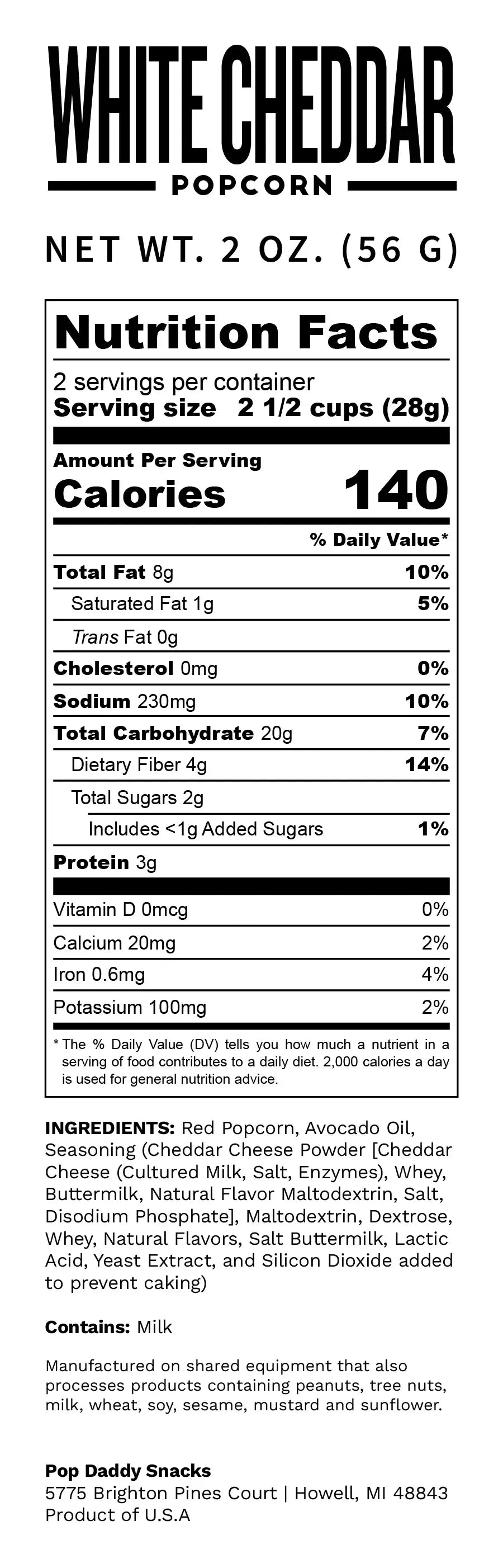 Pop Daddy – Real White Cheddar Flavored Popcorn 2.0oz