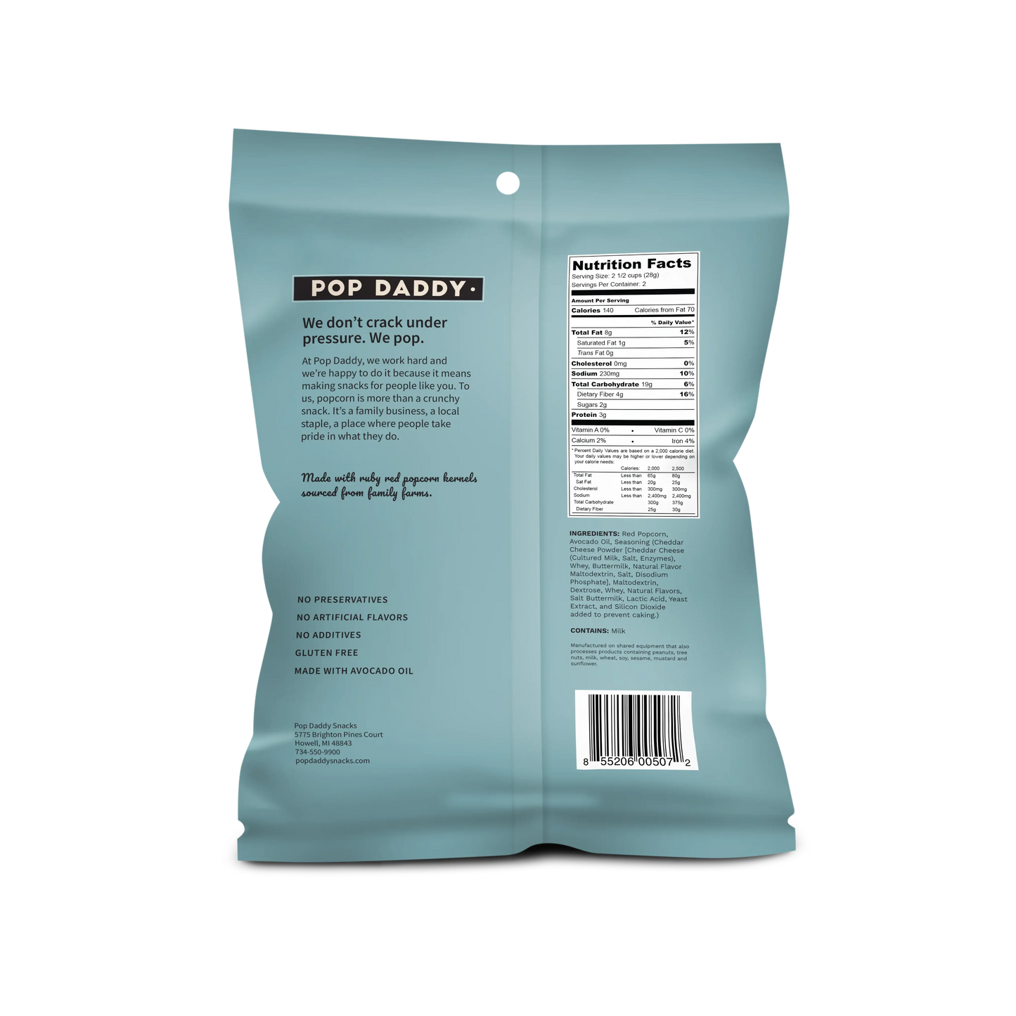 Pop Daddy – Real White Cheddar Flavored Popcorn 2.0oz