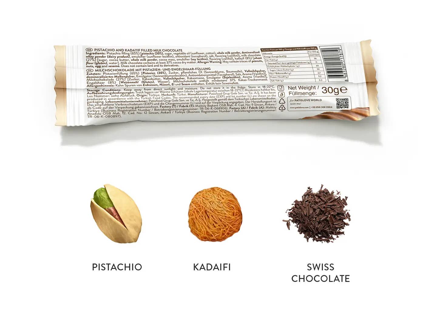 PatisLove Dubai Chocolate Bar – Premium Chocolate 30g